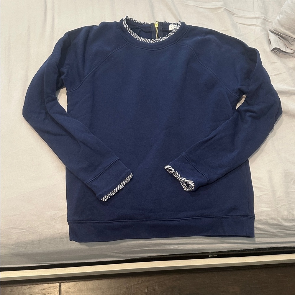 J. Crew Navy Sweatshirt with Striped Ruffle Trim